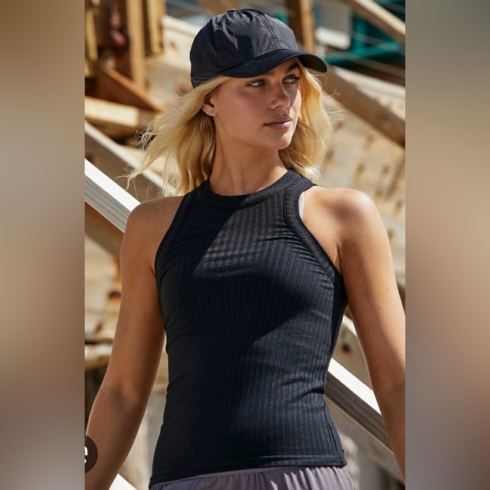Free People FP Movement Blissed Out Black Tank Top Size M Large Ribbed Yoga - Picture 1 of 6